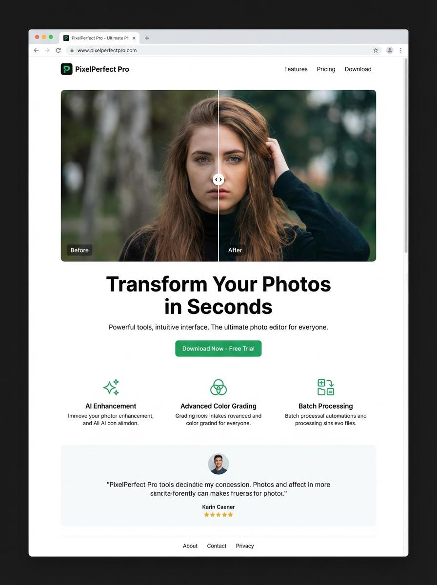 Landing page for digital product Photo Editor