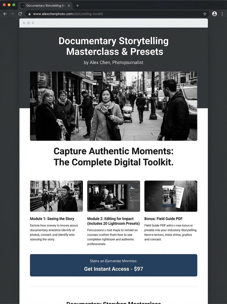 Landing page for digital product photojournalist