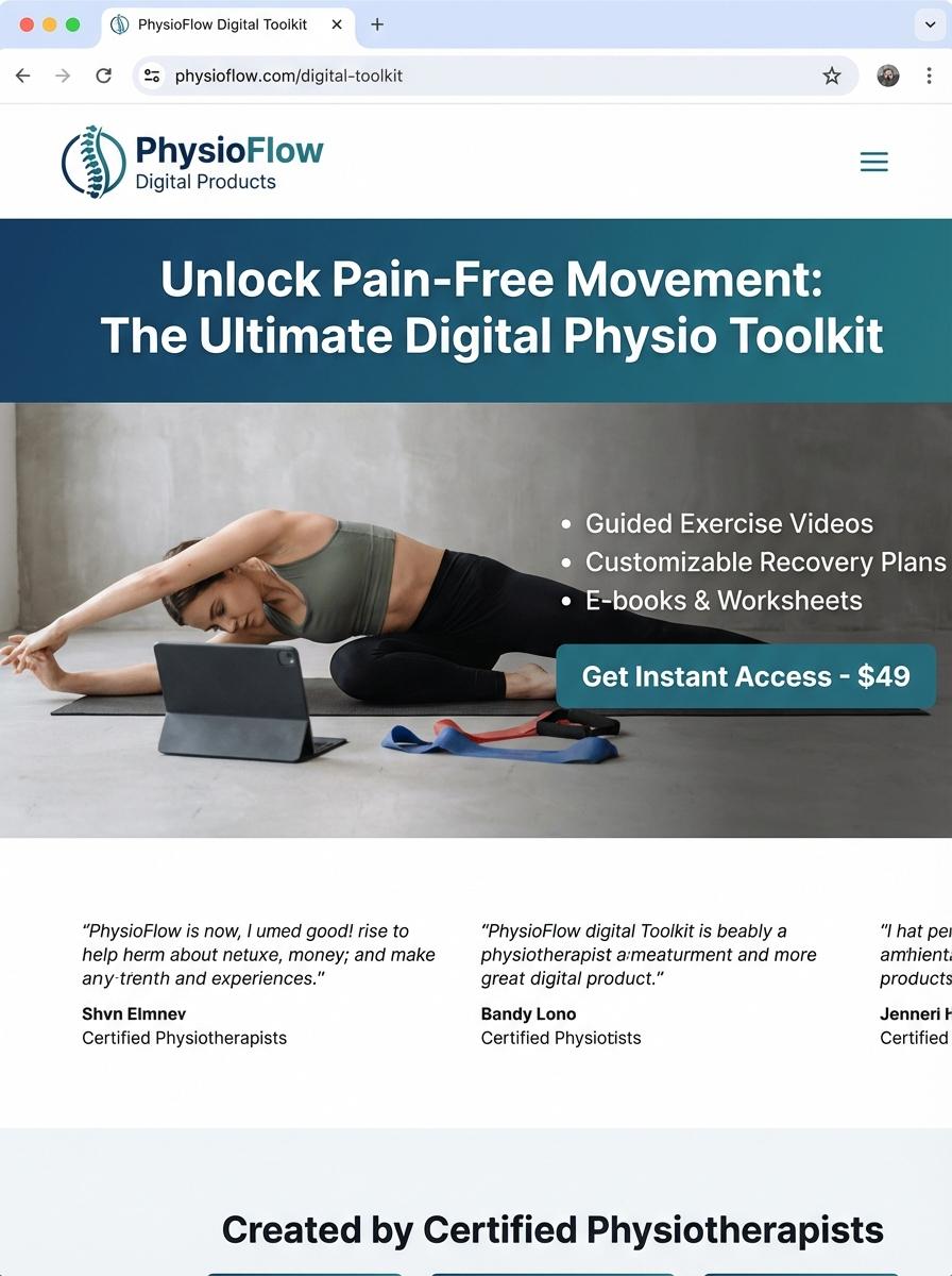 Landing page for digital product Physiotherapist