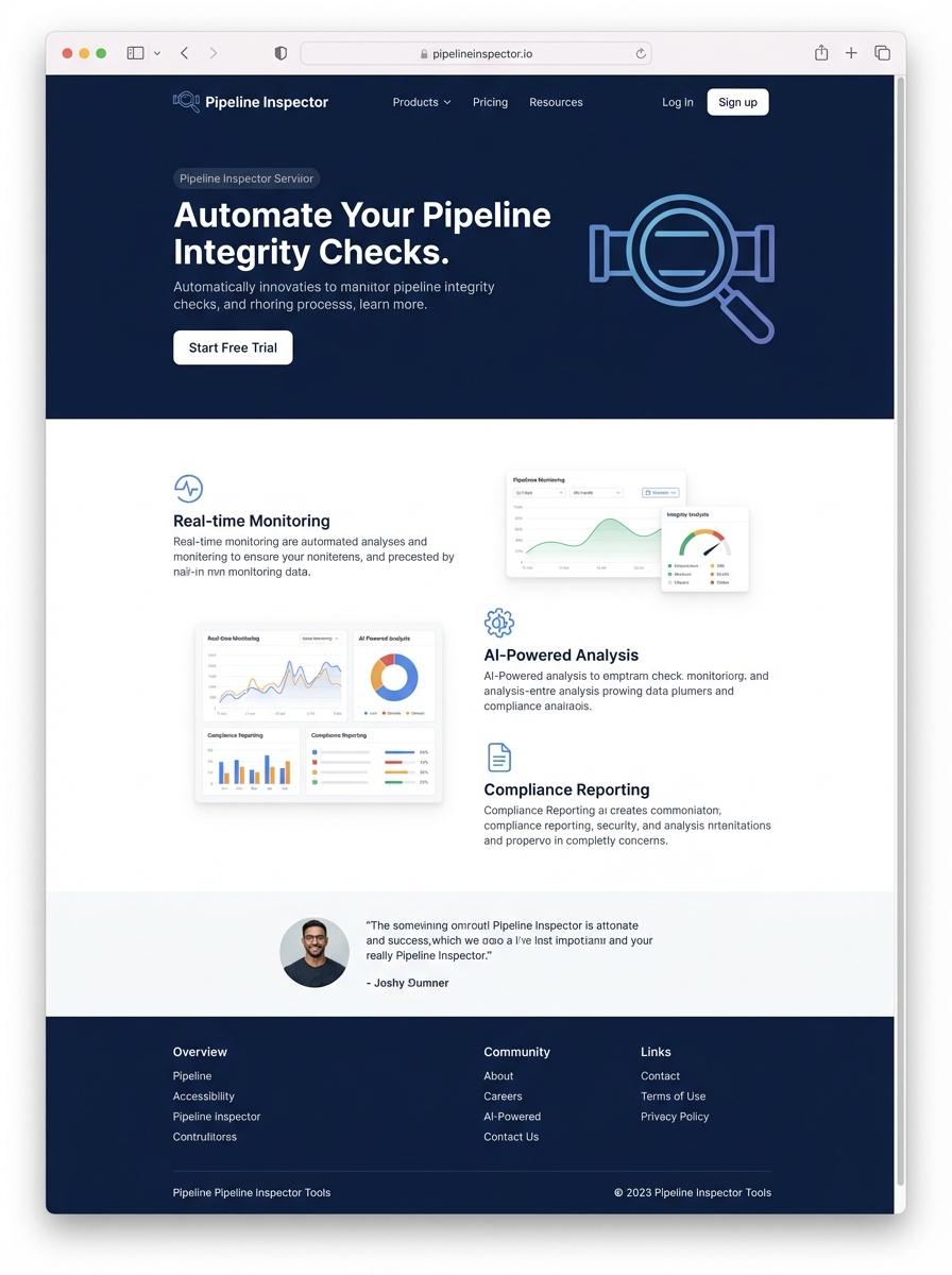 Landing page for digital product Pipeline inspector