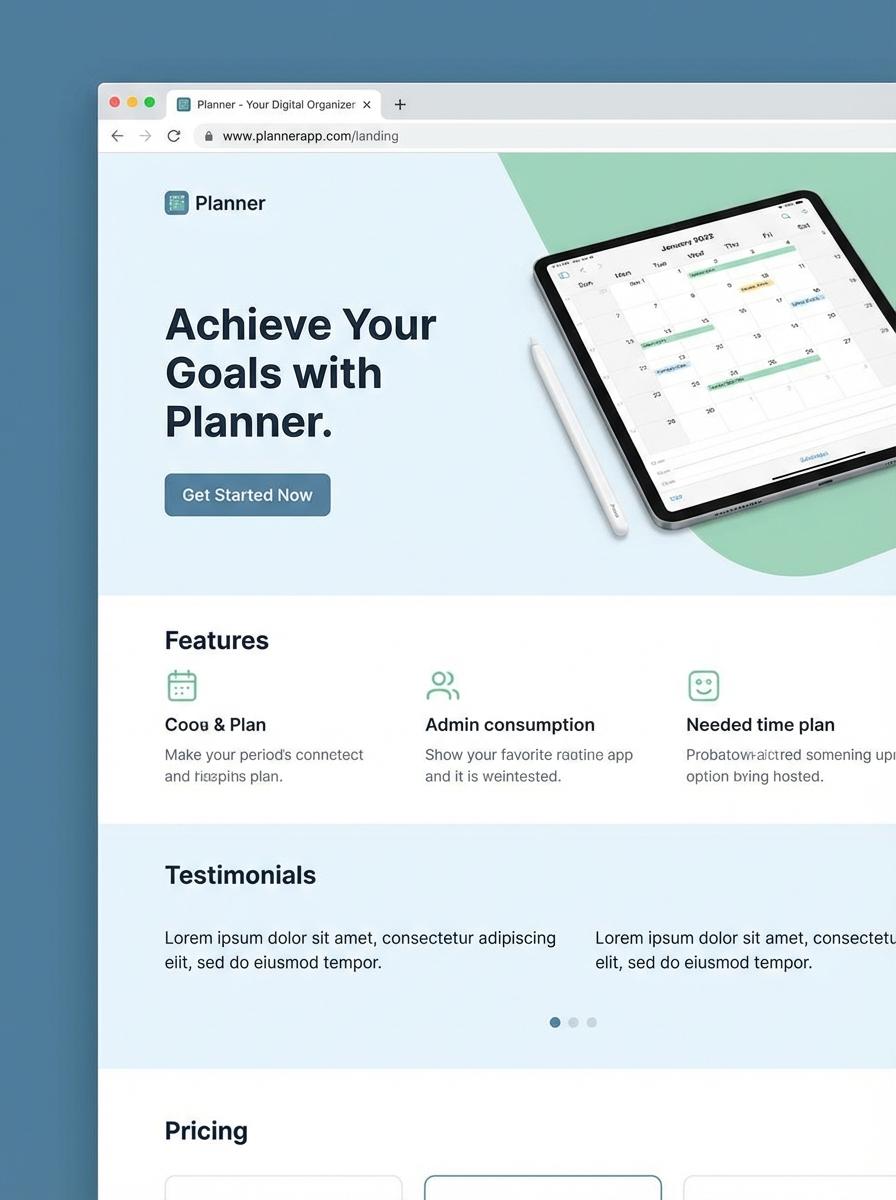 Landing page for digital product Planner