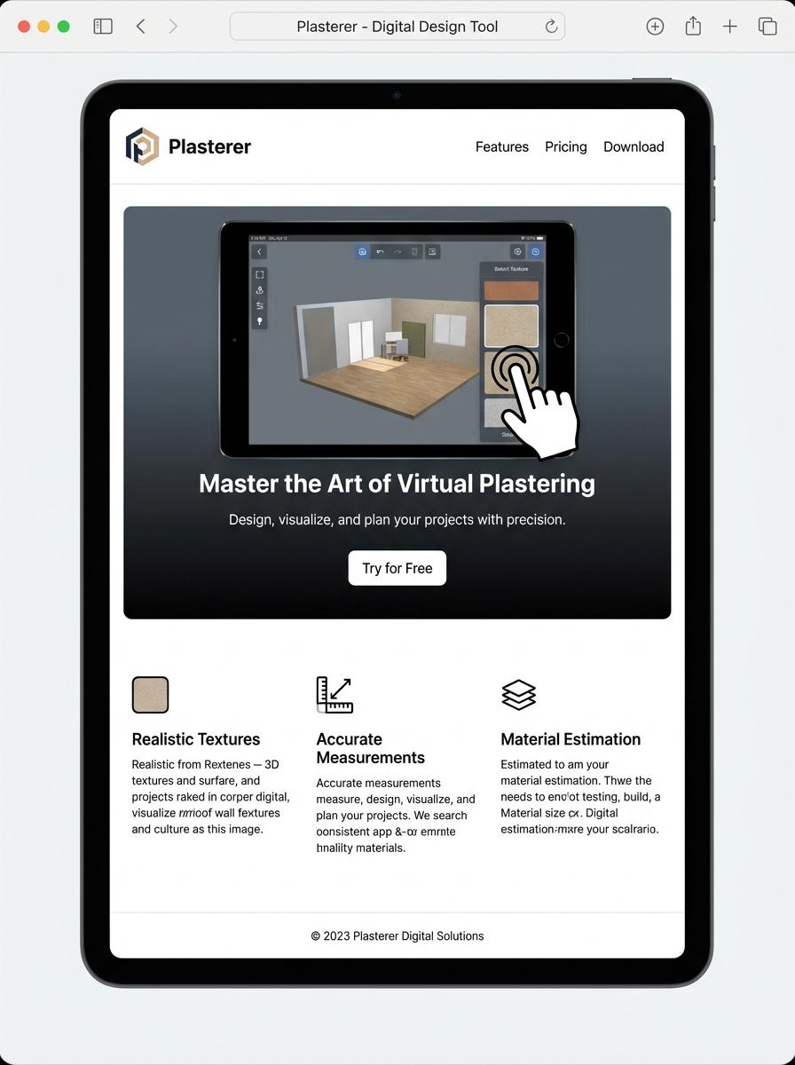 Landing page for digital product Plasterer