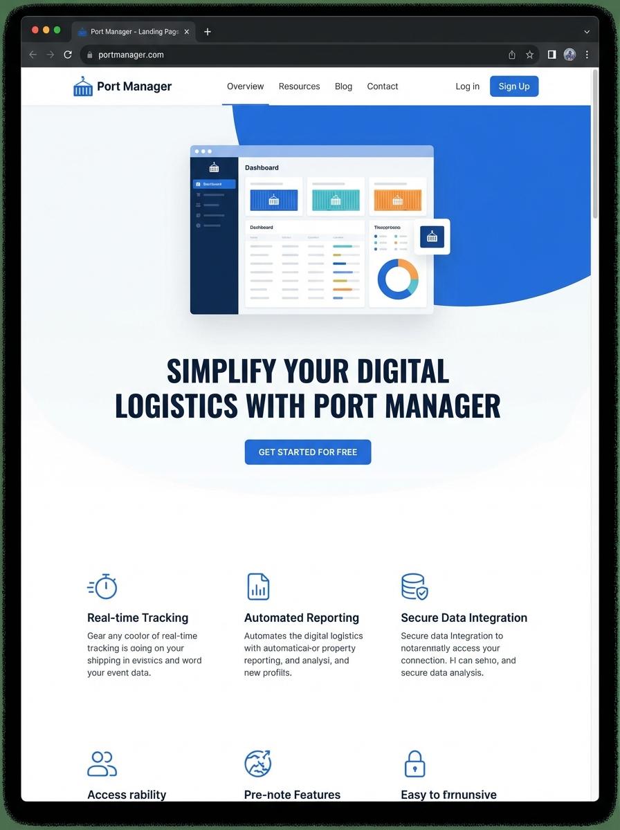 Landing page for digital product Port manager