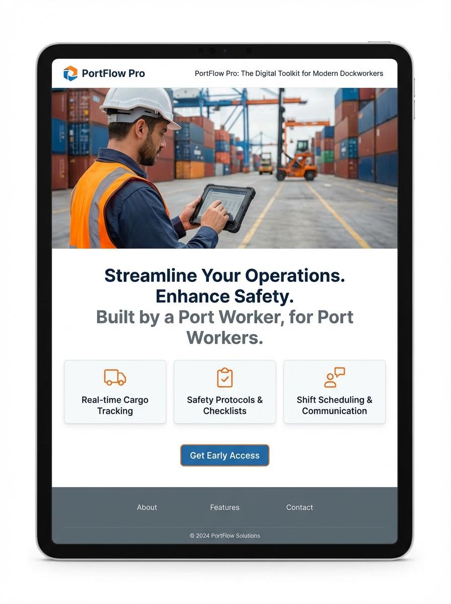 Landing page for digital product Port worker