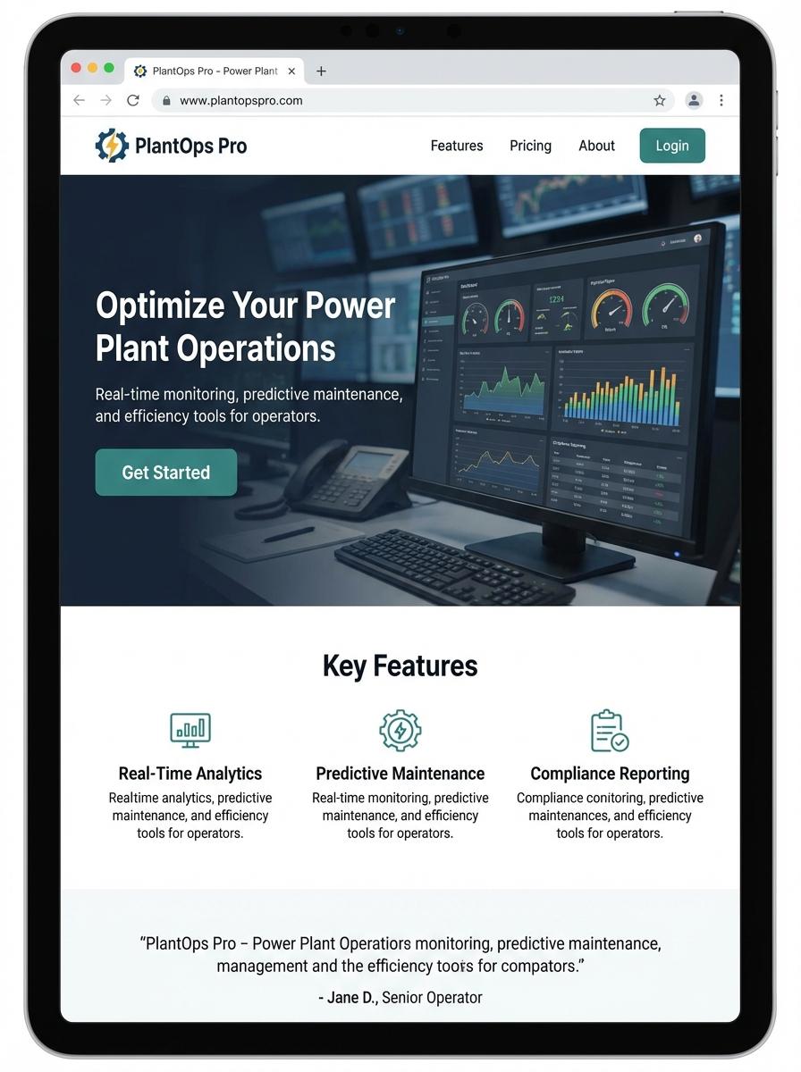 Landing page for digital product Power plant operator