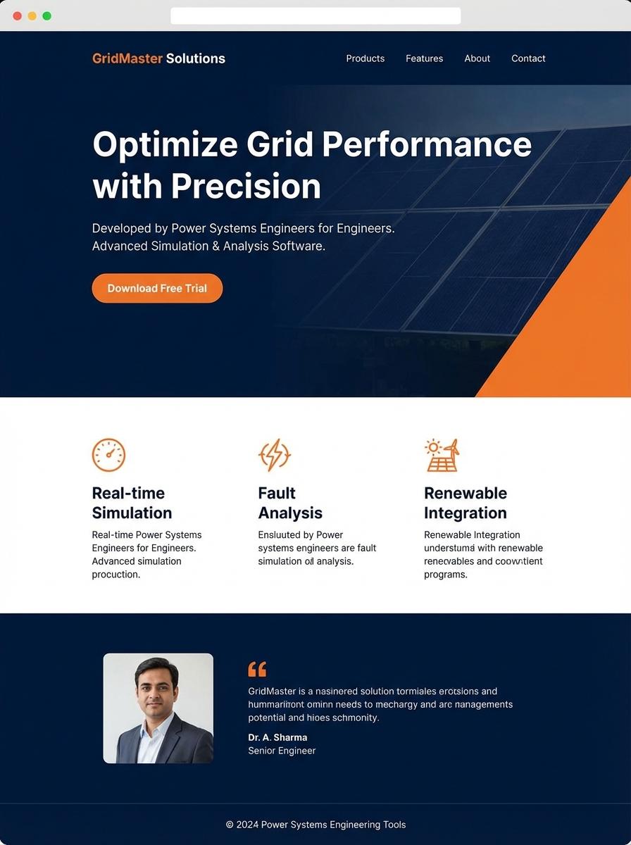 Landing page for digital product Power systems engineer