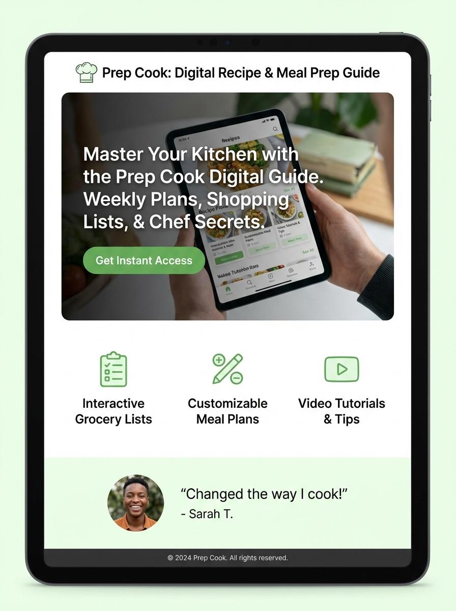 Landing page for digital product Prep cook