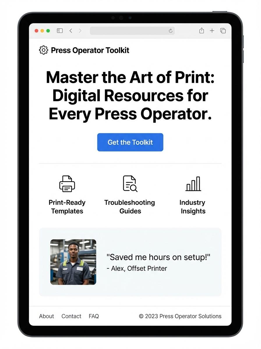 Landing page for digital product Press operator