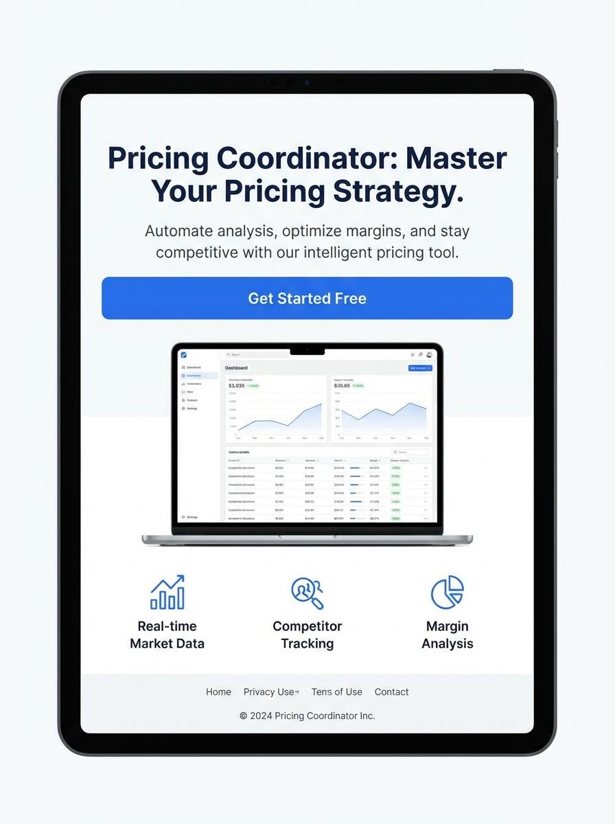 Landing page for digital product Pricing coordinator