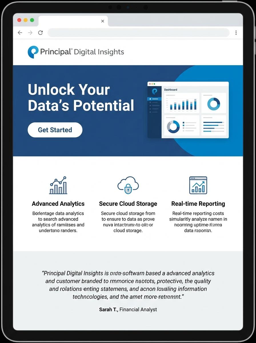 Landing page for digital product Principal