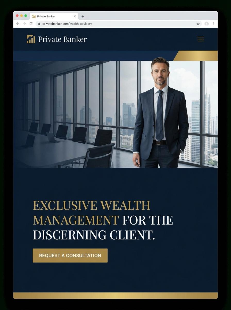 Landing page for digital product Private banker