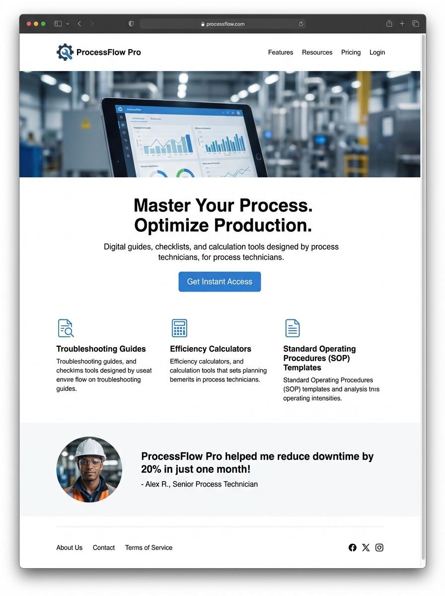Landing page for digital product Process technician