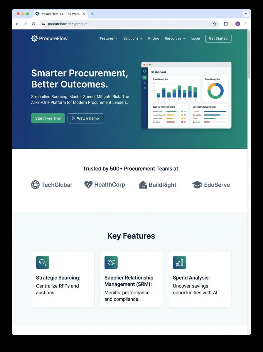 Landing page for digital product Procurement officer