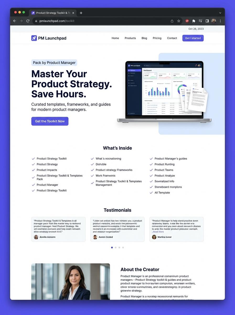 Landing page for digital product Product manager