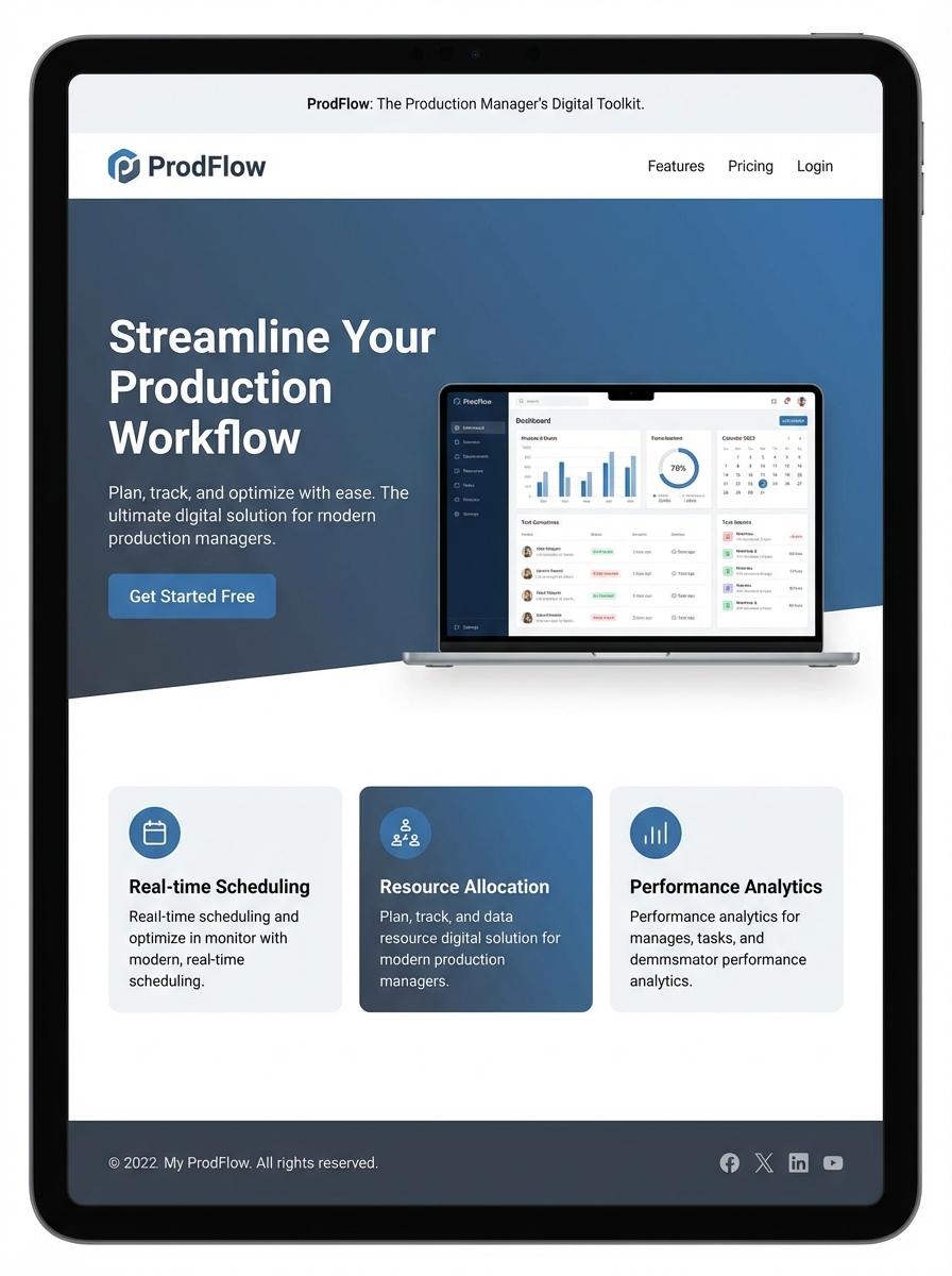 Landing page for digital product Production manager