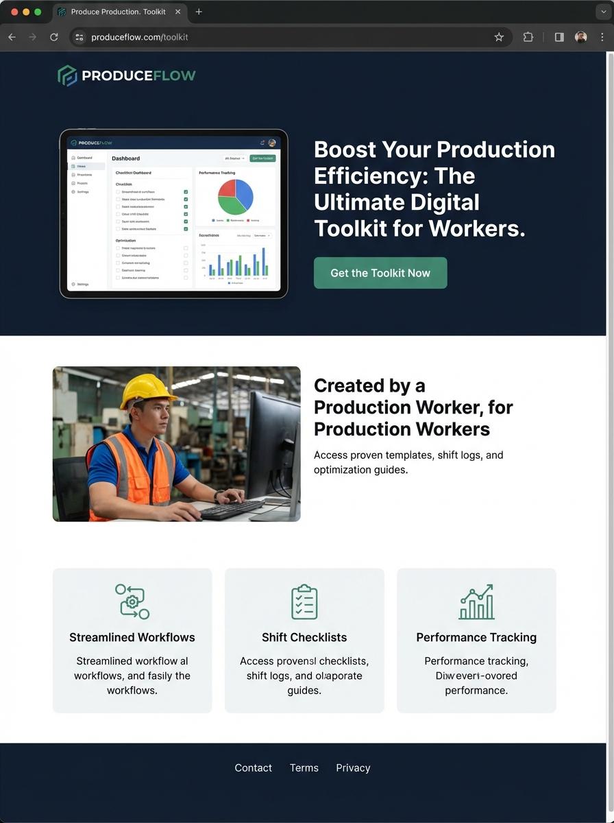 Landing page for digital product Production worker