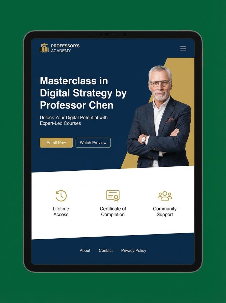 Landing page for digital product Professor