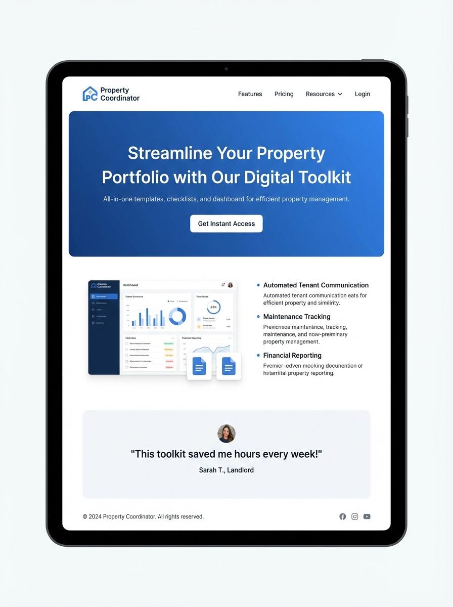 Landing page for digital product Property Coordinator