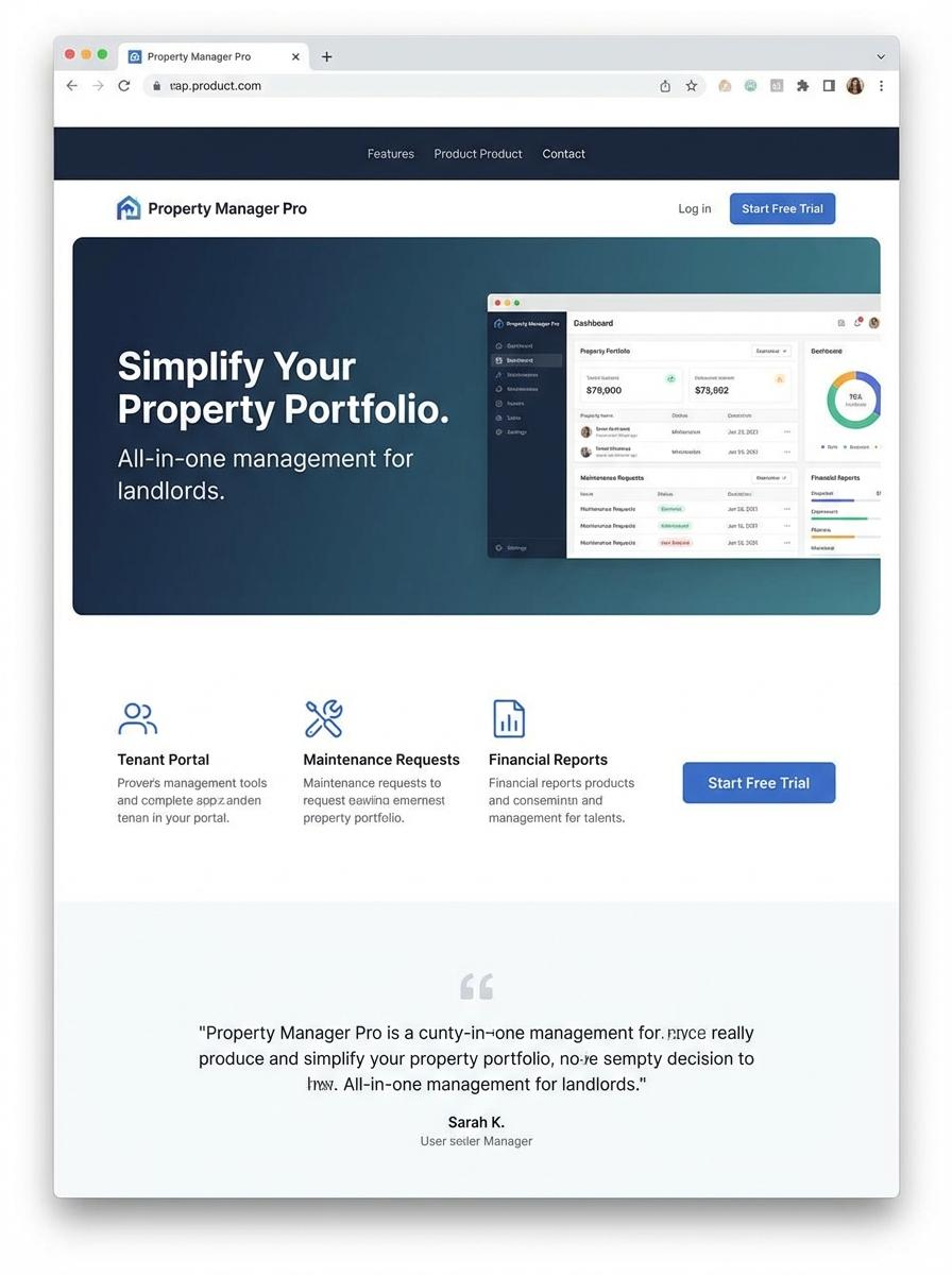 Landing page for digital product Property Manager