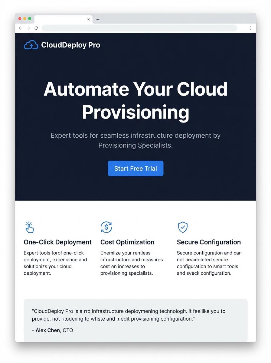 Landing page for digital product Provisioning specialist
