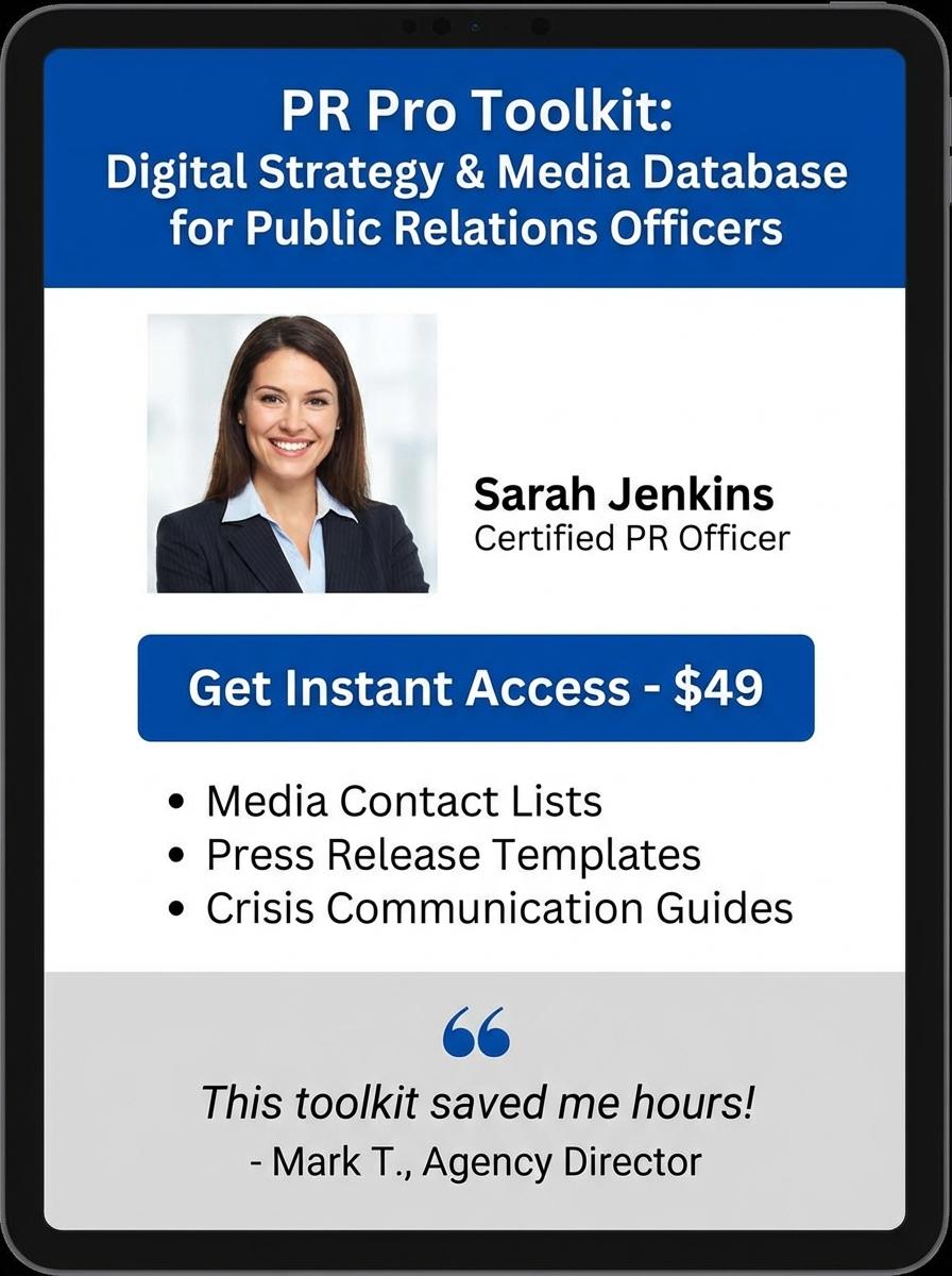 Landing page for digital product Public relations officer