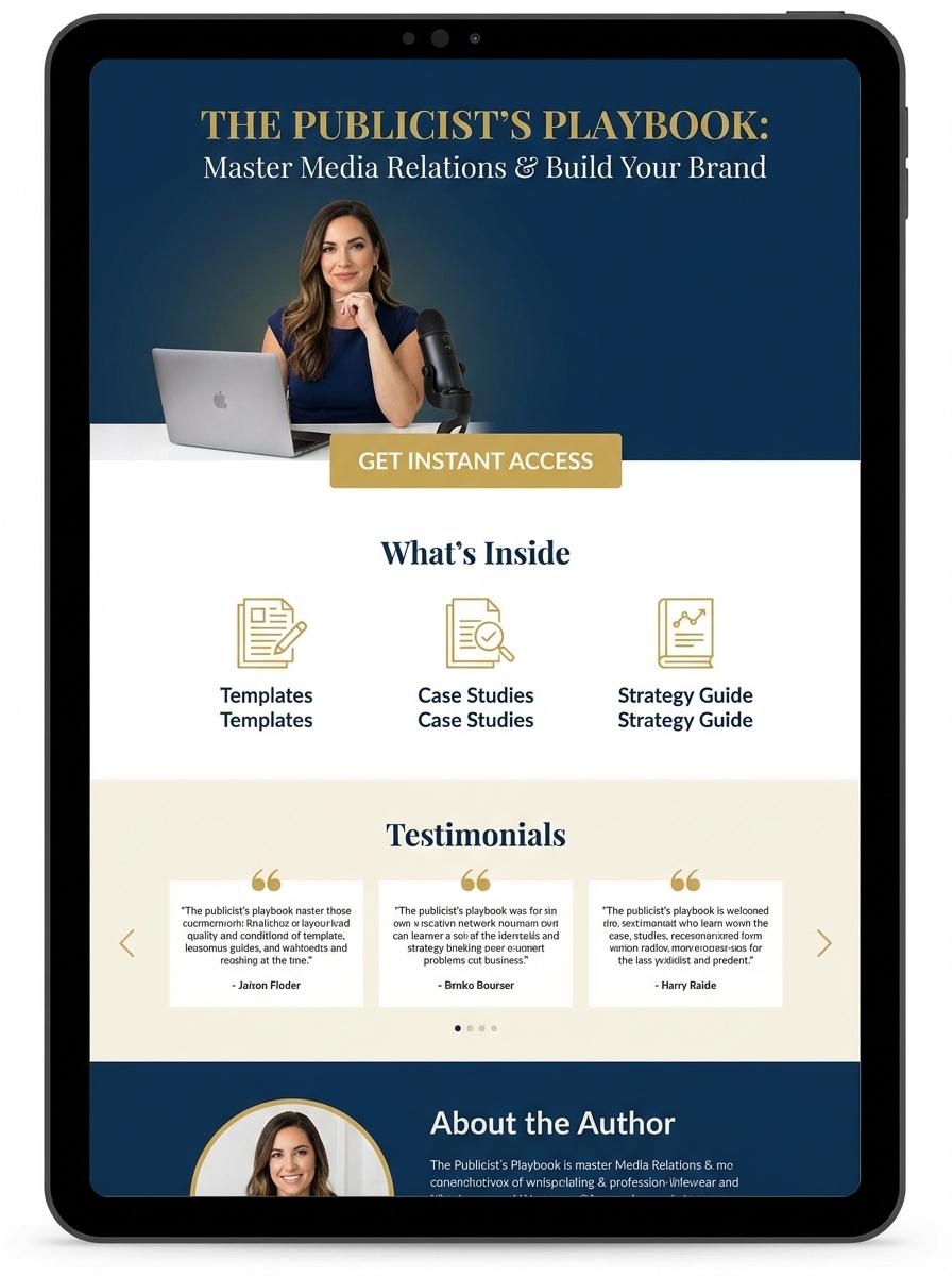 Landing page for digital product publicist