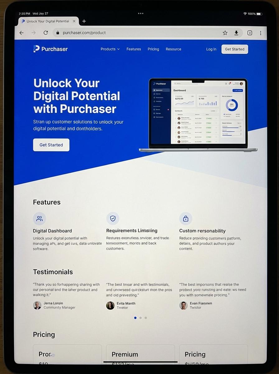 Landing page for digital product Purchaser