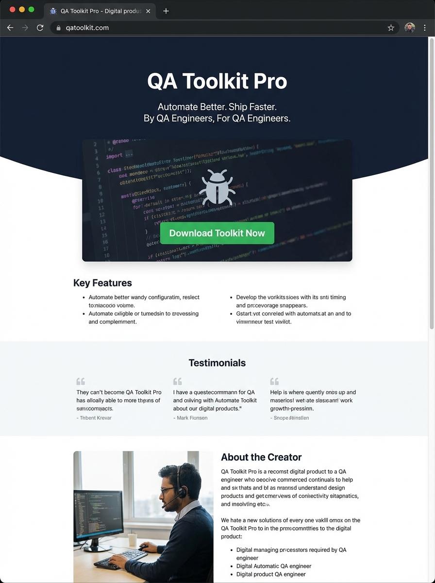 Landing page for digital product QA engineer