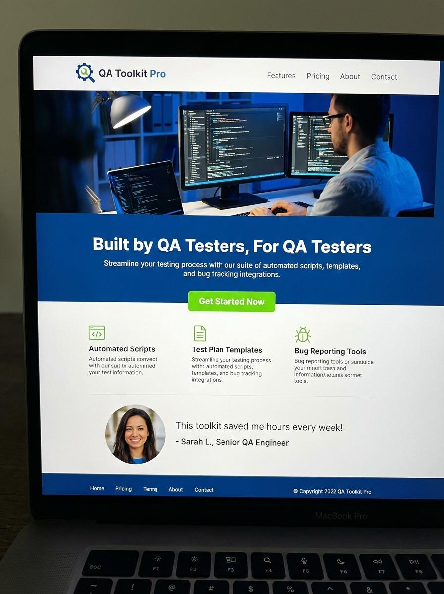 Landing page for digital product QA tester