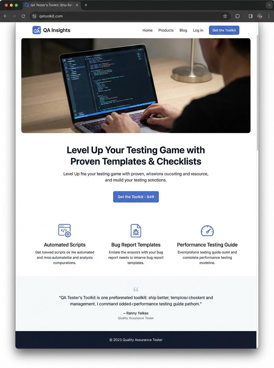 Landing page for digital product Quality assurance tester