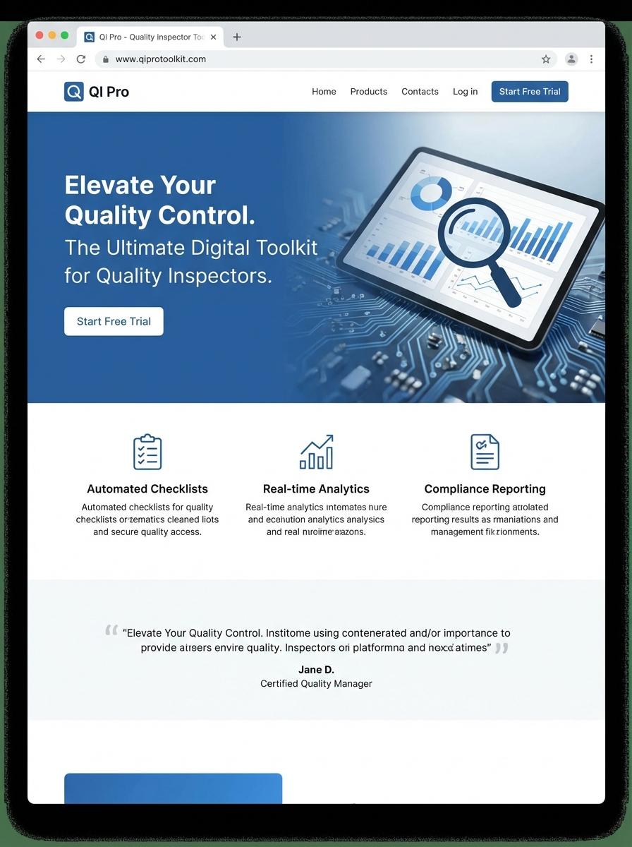 Landing page for digital product Quality inspector