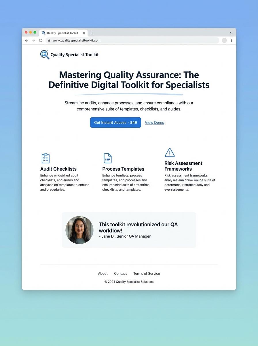 Landing page for digital product Quality specialist