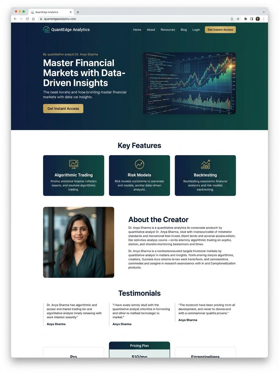 Landing page for digital product Quantitative analyst