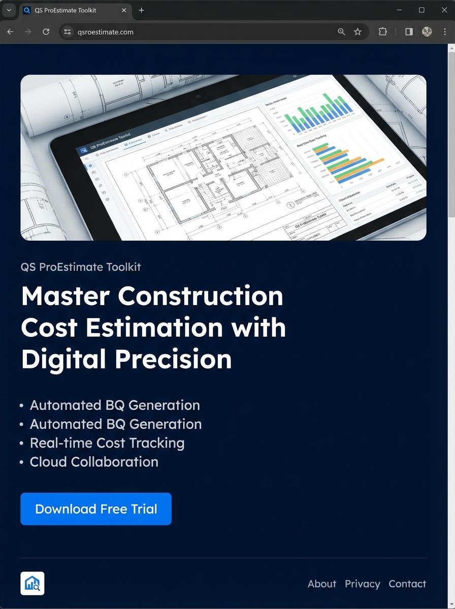 Landing page for digital product Quantity surveyor