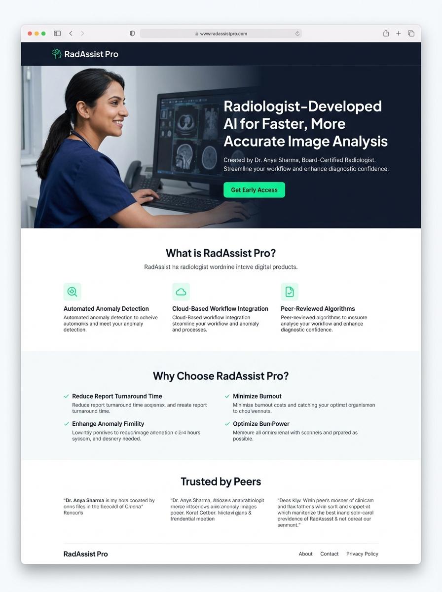 Landing page for digital product Radiologist