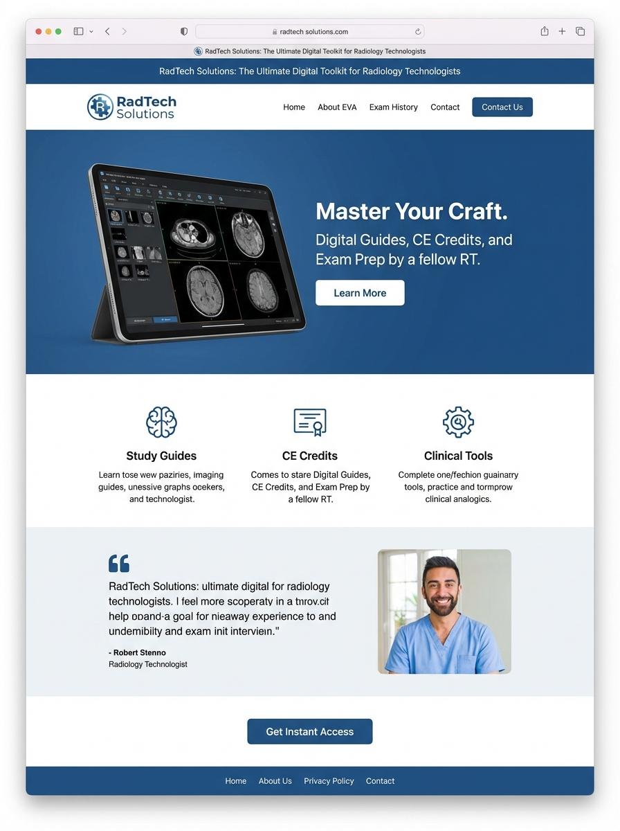 Landing page for digital product Radiology technologist