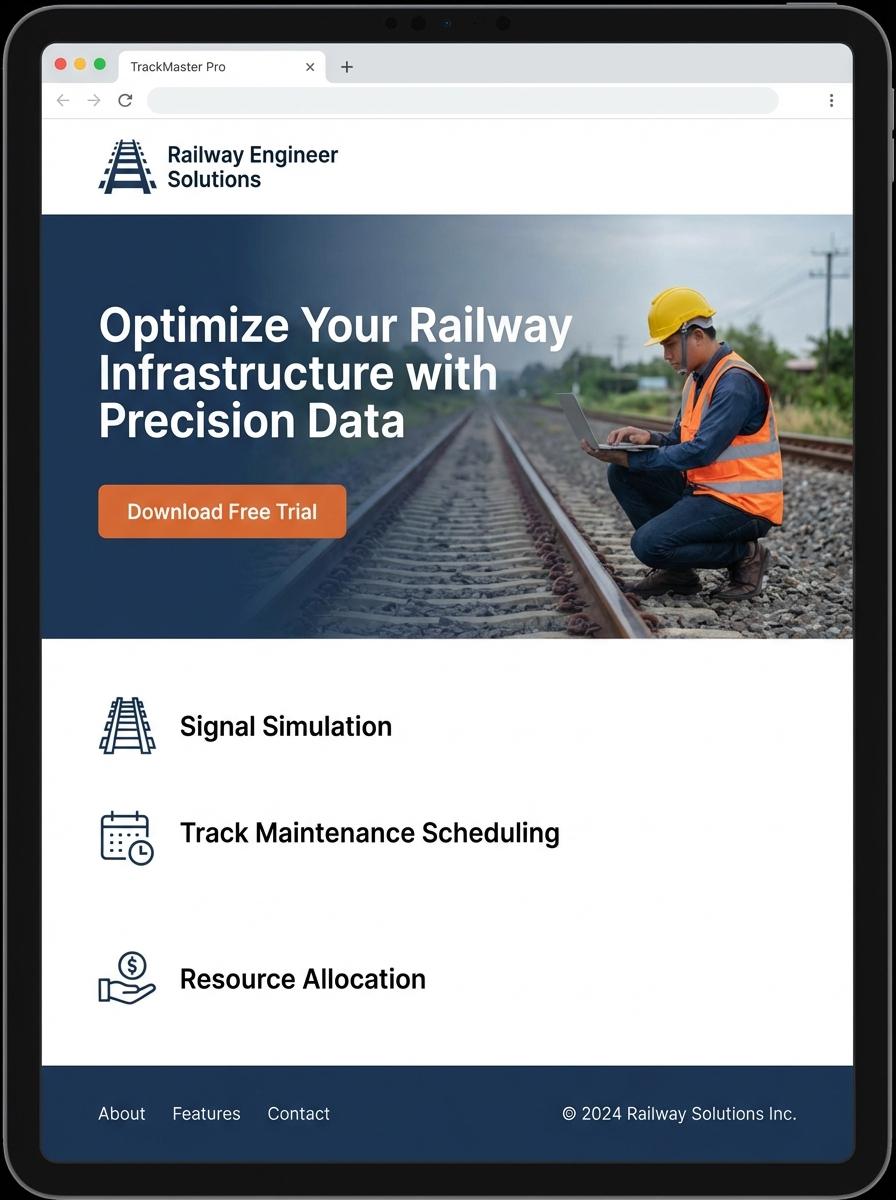 Landing page for digital product Railway engineer