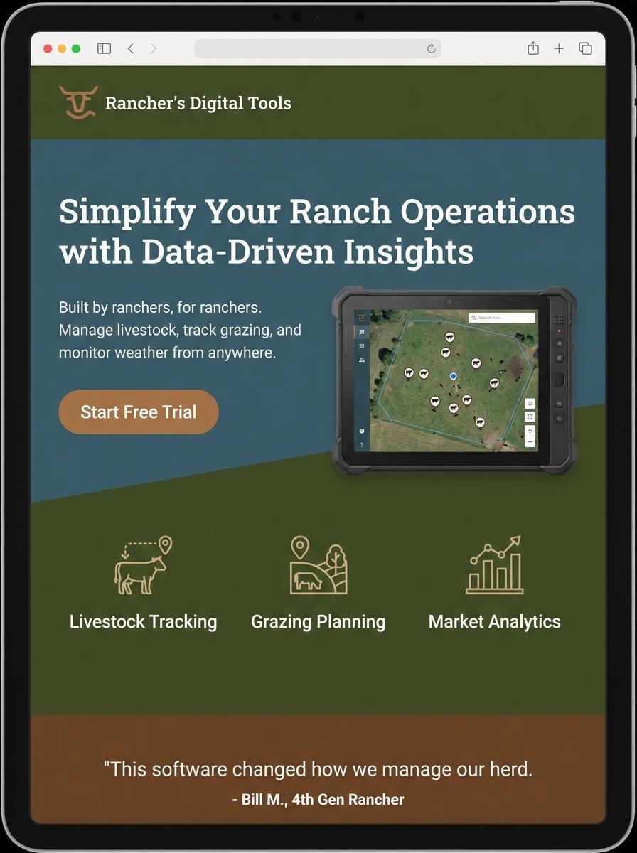 Landing page for digital product rancher