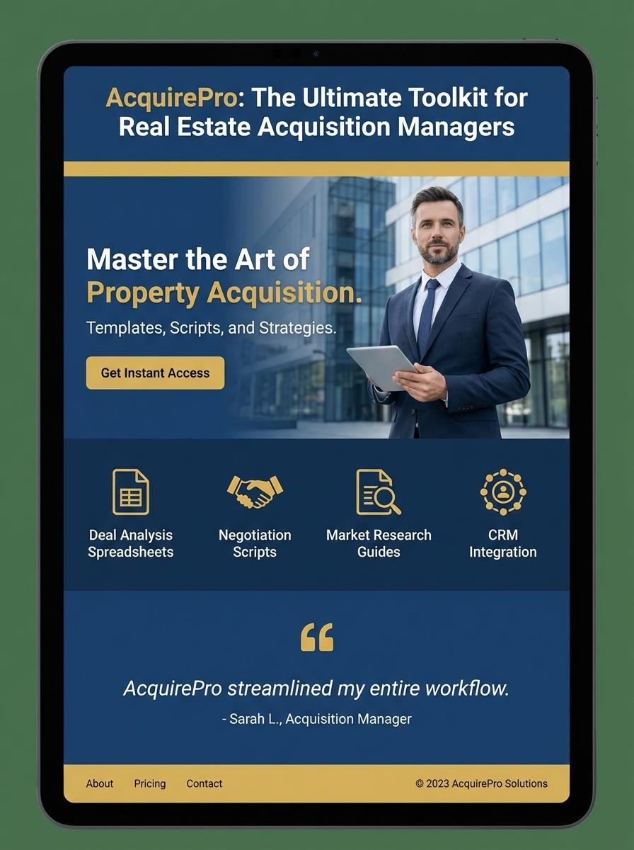 Landing page for digital product Real estate acquisition manager