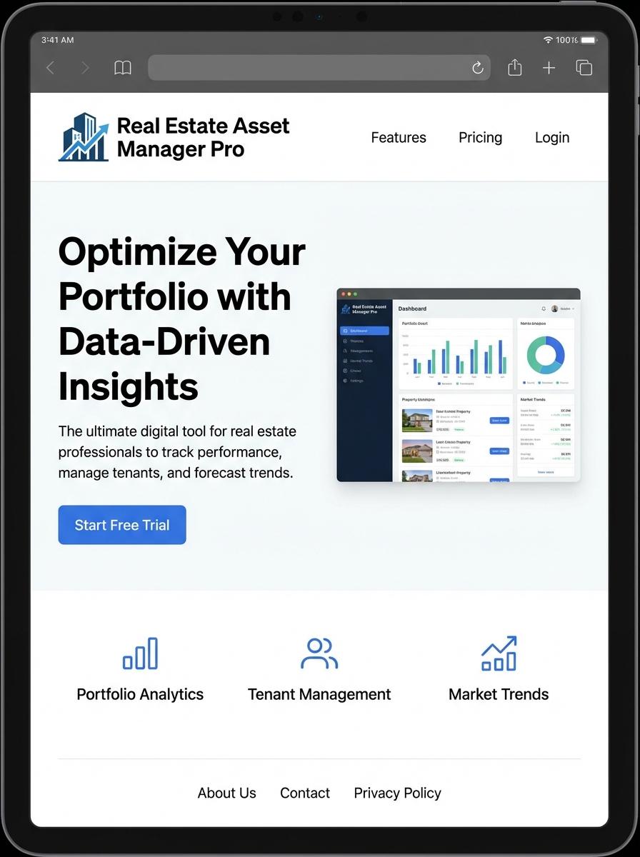 Landing page for digital product Real estate asset manager