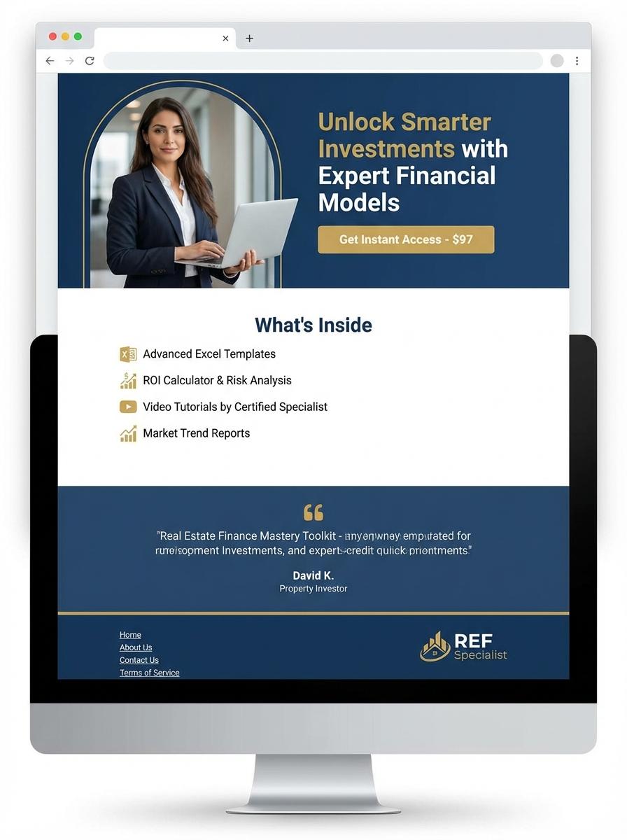 Landing page for digital product Real estate finance specialist