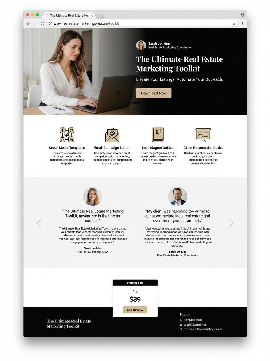 Landing page for digital product Real estate marketing coordinator