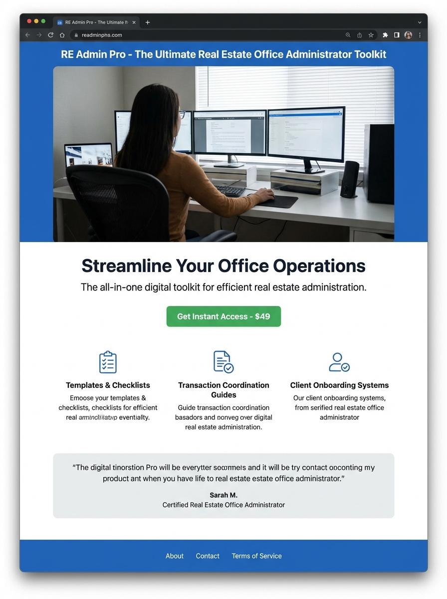 Landing page for digital product Real Estate Office Administrator