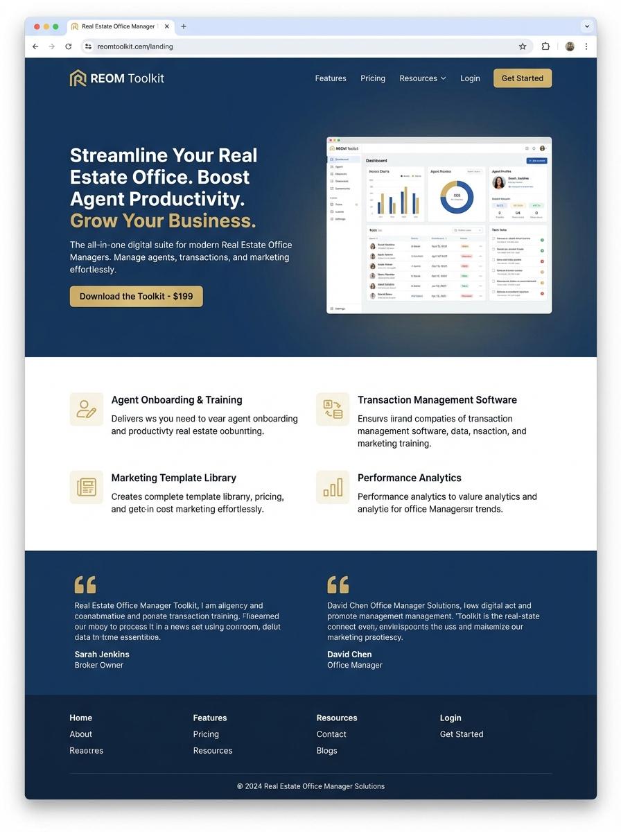 Landing page for digital product Real Estate Office Manager