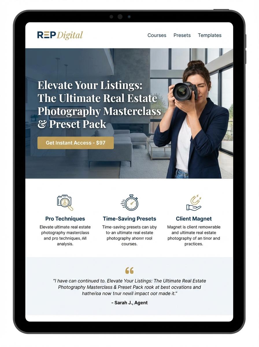 Landing page for digital product Real Estate Photographer