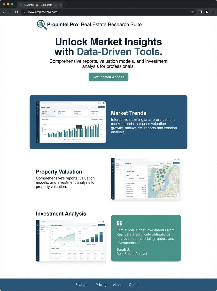 Landing page for digital product Real estate researcher