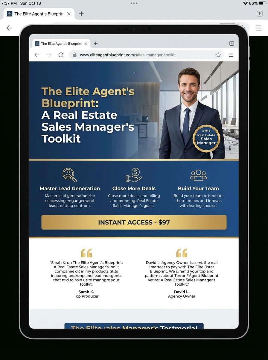 Landing page for digital product Real Estate Sales Manager