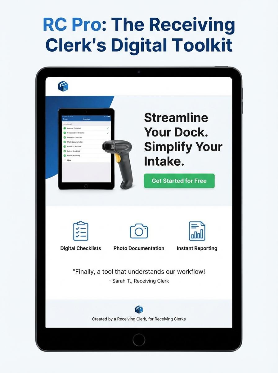 Landing page for digital product Receiving clerk