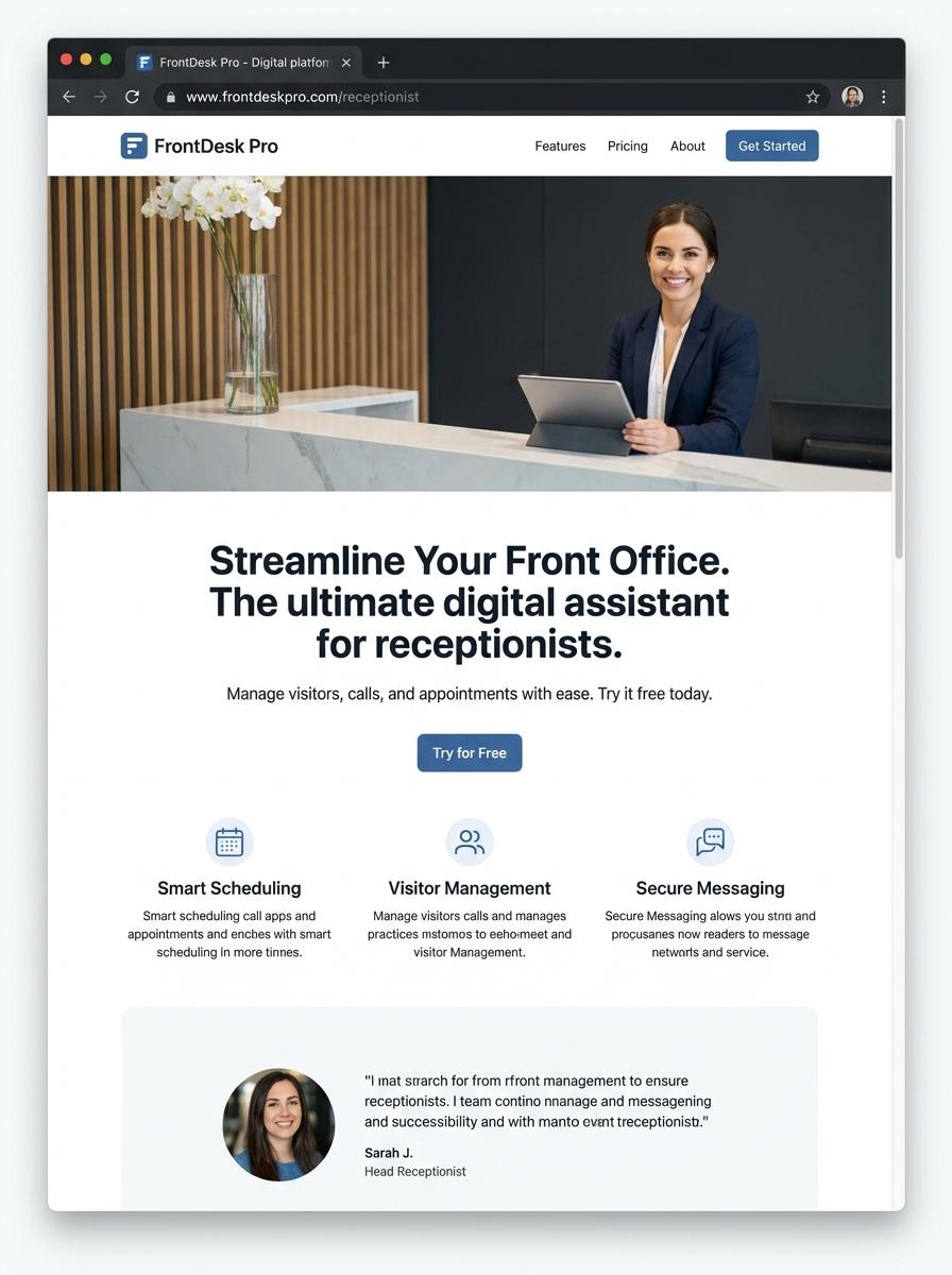 Landing page for digital product Receptionist