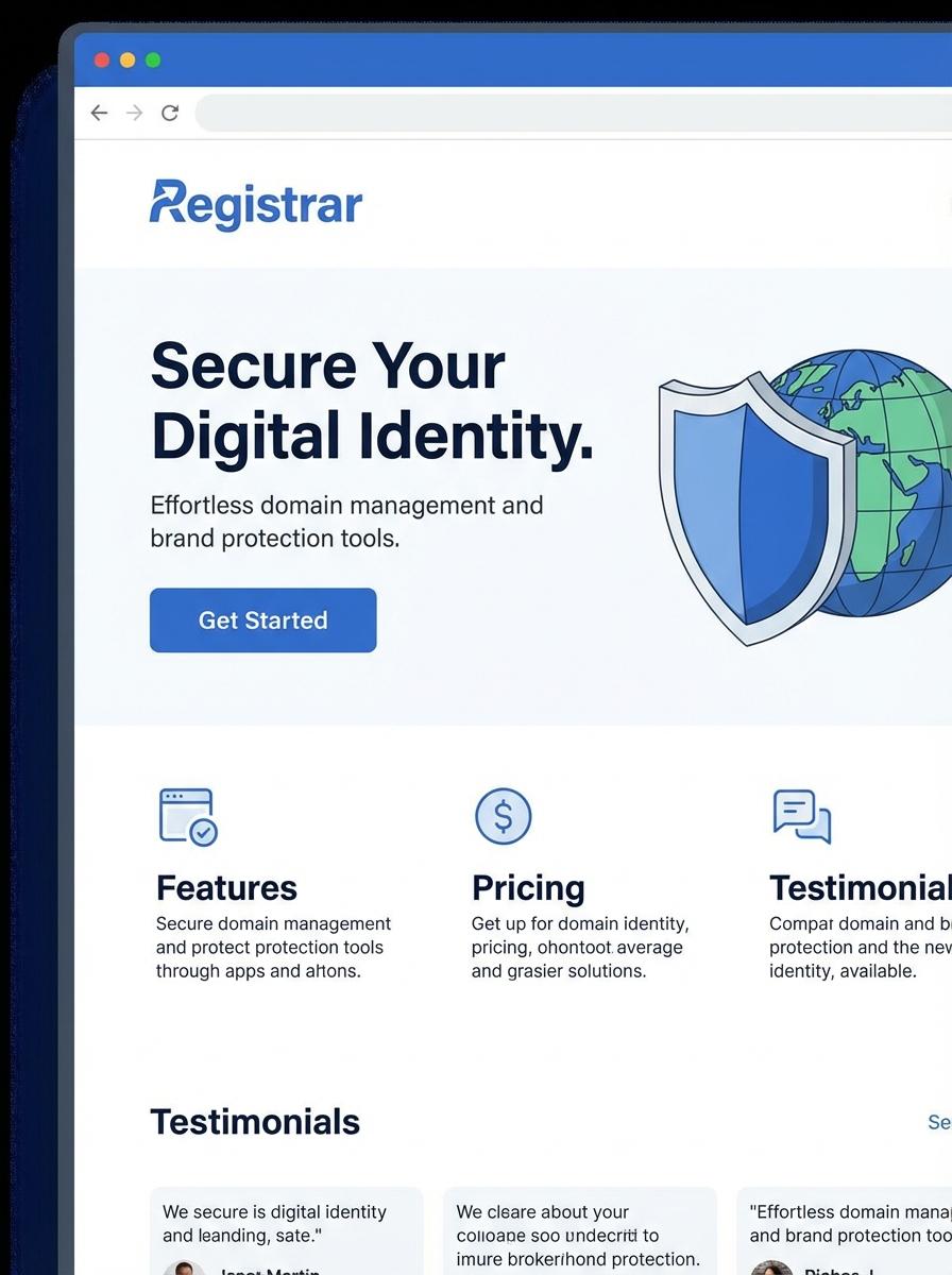 Landing page for digital product Registrar